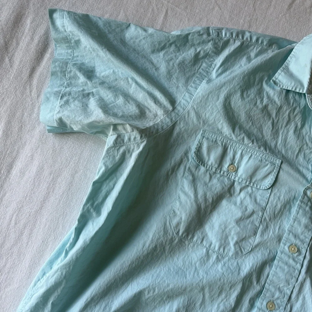 90's Polo Ralph Lauren Short Sleeve Deck Shirt XXL Faded Teal Double Pocket‎ RL